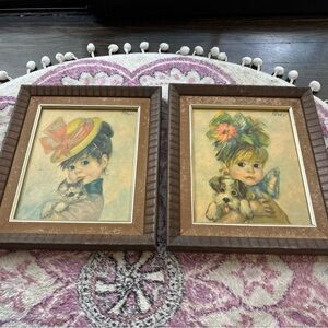 2 VINTAGE RETRO 1960'S JOHN STREVENS 'STREV' BIG EYED CHINTZ GIRL PRINTS AMANDA